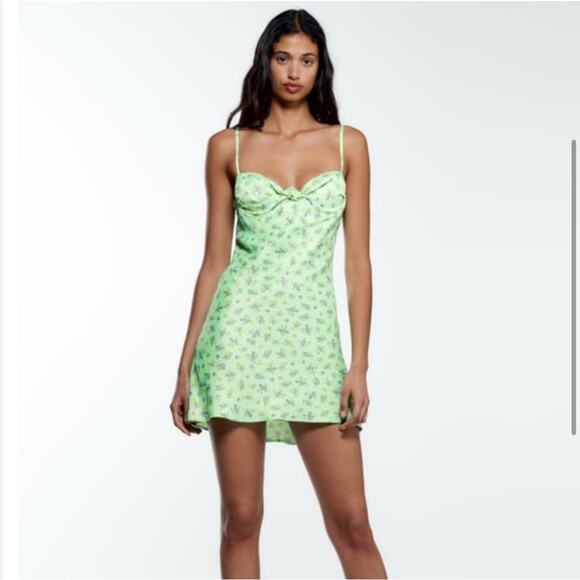 Zara Floral Green Slip Dress Size Small NWOT - Picture 9 of 9